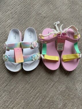 NWT 2 Pair Stoney Clover Target Pastel Sandals - Pink, Yellow & Mint Sz 6 Women